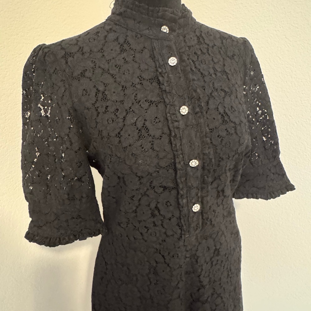 ZARA Black Victorian Gothic Lace Dress | High Neck Button Front | Size S